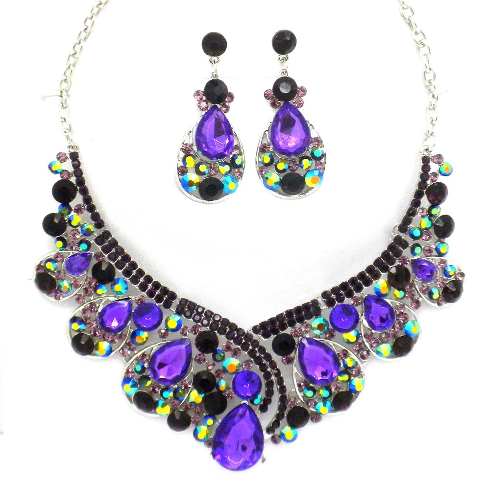 Evening Purple Crystal Necklace & Earrings